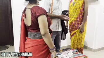 (भारतीय दर्जी) की दुकान में दो महिला ग्राहकों और कमबख्त गधा भाड़ में जाओ लिंग मुश्किल ट्रिपल